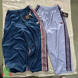 Calças masculinas novas com bainha larga agulhas AWGE moletom de alta qualidade bordado borboleta faixa calças listradas agulhas calças para homens mulheres T230602