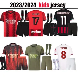23 24 22 22 Ibrahimovic Koche czwarte złote koszulki piłkarskie 2023 2024 Giroud Tonali Theo R.Leao Romagnoli S.castiljo Kessie Saelemaekers Kid Kid Full Sock Sets Child Boy