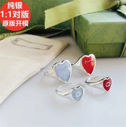 Дизайнерское ювелирное ожерелье браслет высококачественное голубое персиковое сердце 925 Красная эмалевая любовь мужская женская пара пара указательное кольцо пары пары типа