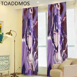 Curtain TOADDMOS Genshin Impact Printed Kids Bedroom Blackout Curtains 2-Pack Polyester Kawaii Perforated Home Textile Decor