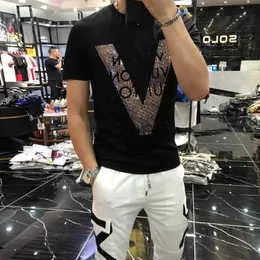 Erkek Tişörtler Erkek Tişört Kalitesi Mercerize Pamuk V şeklinde Desen Rhinestone 20201 Yeni Sokak Moda Stili Kısa Kollu Erkek En İyi Giysiler J230602