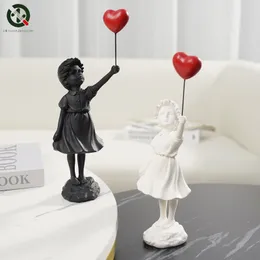 Decorative Objects Figurines Flying Balloon Girl Figurine Banksy Home Decor Modern Art Sculpture Resin Figure Craft Ornament Collectible Statue 230602