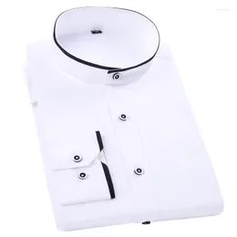 Men's Casual Shirts Men's Clothing Stand Collar Comfortable Skin Friendly Striped Business Career Loose Working White Long Sleeve Shirt