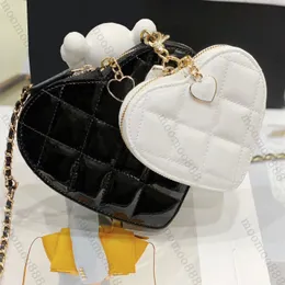 12A całkowicie nowa lustrzana wysokiej jakości designer mini kompozytowe sercowe torba luksusowa damska patent skórzana pikowana torebka bliźniacza torebka prawdziwa skórzana czarna torebka
