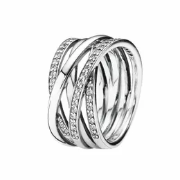 Sparkling Polished Lines Ring Women Mens 925 Sterling Silver designer Jewelry Original box for pandora rings set9603775