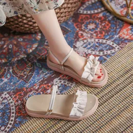 kawaii skor färska sandaler 2021 Nya kvinnors sommarhögskolestudenter Fairy Style Soft Bottom Wild Roman Shoes Tvåväg Sandaler L230518