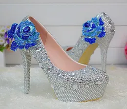 Rhinestone Crystal Wedding Shoes Platform Silver Bridesmaid Shoes Plus Size High Heel Bridal Dress Shoes Women Prom Party Pumps7678576