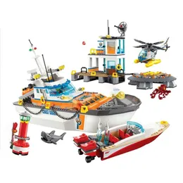 855pcs City Coast Guard Head Quarters Ship Helicopter Boat 02081 Figure Building Blocks Children Toys Christmas birthday Gifts X05312J