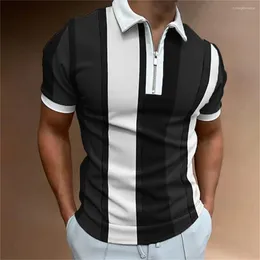 Mäns avslappnade skjortor 2023 Polo skjorta för män Summer Men's Tops Daily Short Sleeve Randig Golf Plain Clothing Turn-Down Collar Picks