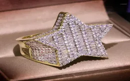 Big Bling Zircon Stone Gold Hip Hop Star Pentagram Ring for Women Man Fashion Jewelry 2020 New Wedding Engagement Ring15445613