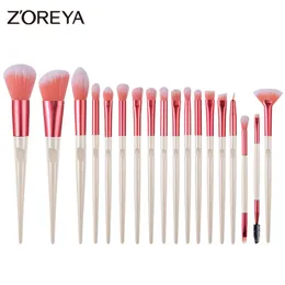 브러시 Zoreya 18 PCS 메이크업 브러시 도구 빨간 파운데이션 파우더 홍당무 아이 섀도우 브러시 세트 브로치 MAQUILAJE