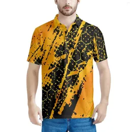 Camisa Polo Masculina Ciclismo Padrão Laranja Preto Camisa Polo Masculina 2023 Manga Curta Roupa de Verão S-5XL Festa na Praia Múltipla