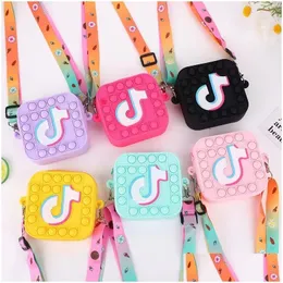 Decompression Toy Tik Tok Fidget Toys Kids Silica Gel Messenger Bag Mtipurpose Cartoon Patterns Singleshoder For Children Small Purs Dhmov