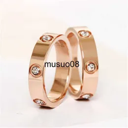 Band Rings Trendy Stainless Steel Rose Gold Color Love Ring for Women Men Couple CZ Crystal Rings Luxury Brand Jewelry Wedding Gift KK050 J230602