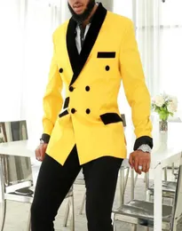 Double Breasted Yellow Prom Men Suits Slim fit 2 piece Groom Tuxedo for Wedding with Black Shawl Lapel Custom Man Fashion Coat X093622033