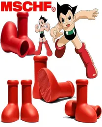 2023 MSCHF BIG RED BOOTS 디자이너 레인 부츠 Astro Boy Boot 만화 부츠에 실제 패션 남성 여성 신발 고무 무릎 부츠 1045643