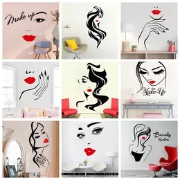 Salão de beleza arte vinil adesivo de parede cabeleireiro para maquiagem cabelo penteado barbeiros salão adesivos decorativos mural decalque da parede decoração