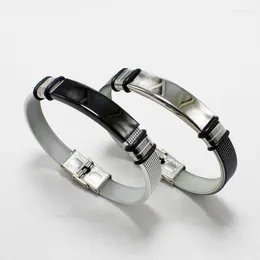 Charm Bracelets 2023 Punk Black Silicone Bracelet For Men Handmade Black/Silver Color Aço Inoxidável Bar Homme Jewelry