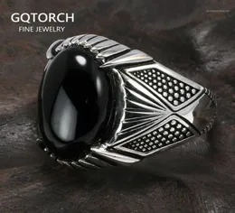 Guaranteed 925 Sterling Silver Rings Antique Turkey Ring For Men Black Ring With Stone Natural Onyx Turkish Male Jewelry19802780