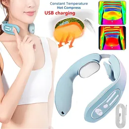 Almofadas de massagem para pescoço EMS Acupoints Lymphvity Massage Device Intelligent Massager with Heat Blue Design 230602