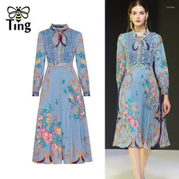 Casual Dresses Tingfly Chic Floral Print Women Vintage Elegant Pleated Midi Retro Zaful A Line Office Work Dress Plus Size