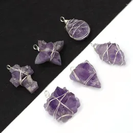 Pendant Necklaces Natural Stone Amethyst Irregular Cross Charm Flower Winding 15-38mm Making DIY Necklace Earring Boutique Accessory