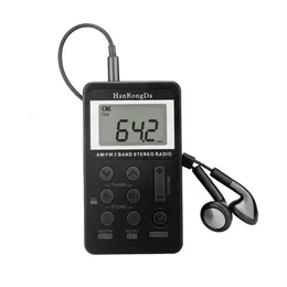 Hanrongda Mini Radyo Taşınabilir AM/FM Çift Bantlı Stereo Cep Alıcı Pil LCD Ekran Kulaklık HRD-103