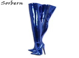 Sorbern Sexy Crotch uda wysoki but 18cm szczytowy szpilka sztyletowy metalowy królewski niebieski błękit twardy wałek niestandardowy szeroki łydki buts1889221