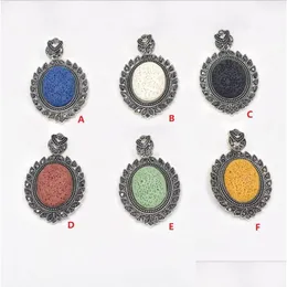 Charms Vintage Crystal Oval Natural Lava Stone Pendant Per Essential Oil Diffuser Ethnic Accessories Diy Necklace Jewelry Women Drop Dhpvk