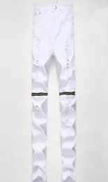 Men039s Jeans High Fashion Brand Stretch Biker Mens Knee Zipper Up Distressed Ripped Skinny Slim Fit Denim Pants9144632