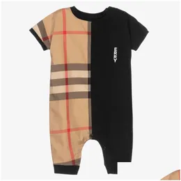 Rompers Designer Baby Plaid Romper Toddler Kids Label Single Breaded Behytuits Infant Onesie Born Dress Dress Drop Drop