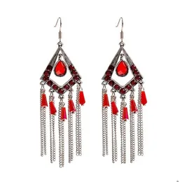 Dangle żyrandol Vintage Red Red Fręgle ręcznie robione boho upuszczenie kolczyków Oorbellen Tribal Bijoux dostawa biżuteria dhvph