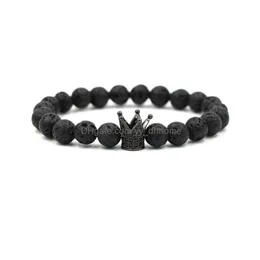 Kościa 4 kolory Mikro preporał Cubic Zirkonia Imperial Crown Bracelets Bransele Mężczyźni Kobiety Charm Black Lava Buddha Kulki Bransoletka Biżuteria Dr Dhs8p