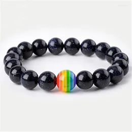 Strand Classic Homosexual Lover LGBT Flagg Gay Pride Armband Oil Diffus Lave Stone Charm Män Bangle for Women Drop