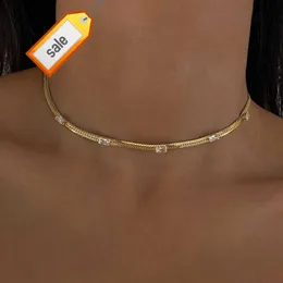 4 färger Flat Snake Bone Chain Square Cubic Zircon Necklace 18K Gold Plated Choker Halsband Färgglada vintage Handgjorda smycken