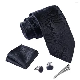 Fliegen Ikepeibao Männer Schwarz Paisley Krawatte Sets Mit Hankie Metall Manschettenknöpfe Clip Set Formale Anzug Zubehör Hombre Leistung Krawatte