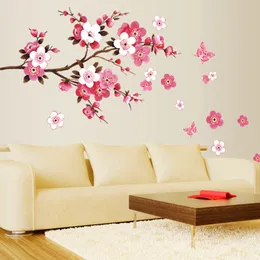 Grossist vackra sakura vägg klistermärken vardagsrum sovrum dekorationer diy blommor pvc hem dekaler väggmålning konst affisch