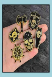 Pins Brooches 12 Style Punk Skeleton Pirate Nautical Compass Ax Skl Coffin Enamel Pin Badge Brooch Womens Men Shirt Denim Jacket2531106