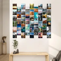 Adesivos de parede 50 pçs cenário natural paisagem pografia coleção de imagens floresta oceano deserto praia papel cartão postal conjunto para decoração de casa