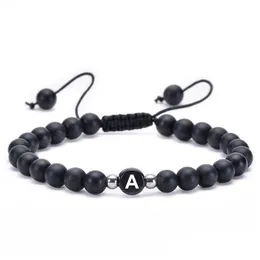 Beaded Fashion Natural Stone Bracelets Az 26 Letters Black Onyx Beads Braided Strand Bracelet Couple High Quality Jewelry Drop Delive Dhy0C