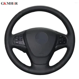 Steering Wheel Covers DIY Hand-stitched Non-slip Black Genuine Leather Car Cover For F25 X3 2011-2023 F15 X5 2014
