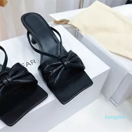 Summer Slippers Ladies Sandals Designer Fashion Minimalist Square Head Low Heel Leather Thin Strap Black Lazy Office Career Cocktail Dinner Luxury Dress Shoes