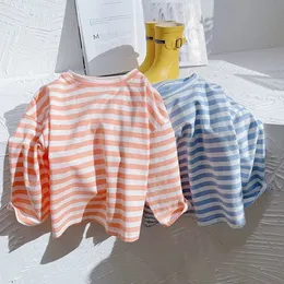 Camisetas VIDMID Camiseta infantil listrada de algodão com fundo listrado Top para meninos e meninas roupas soltas versáteis P5871 230601