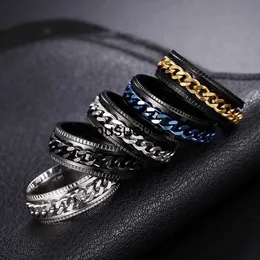 Bandringar roterar roterande ångestfidget ringar titan rostfritt stål kedja spinner fingerring för män blå guld färg svart punk rock j230602