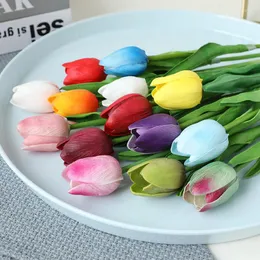 Decorative Flowers 1-5Pcs 34 Cm PU MINI Tulip Flower Artificial Pink Color Fake For Wedding Ceremony Decor Home Garden Bouquet