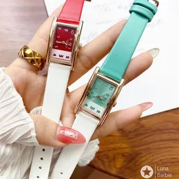 Fashion Watches Women Girl Rectangle Color Matching Style Leather Strap Wrist Watch TC01271e