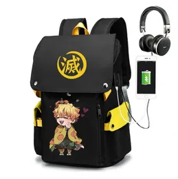 Backpacks Anime Demon Slayer Agatsuma Zenitsu School Bag Oxford Laptop Bags Boy Girl Backpack Large Capacity Travel For Kids 230601