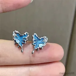 Stud Fashion S925 Silver Needle Blue Love Earrings for Women Design Broken Heart Water Drop Orelha Joias