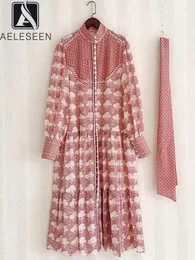 Повседневные платья aeleseen 2023 Весна лето женщины Maxi Drses Runway Fashion Turtleneck Red Flower Print Ремон