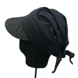 Wide Brim Hats For Women Fashion Straw Hat Empty Top Cotton Patchwork Beach Female Summer Sunscreen Folding Sun